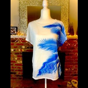 Adrienne Vittadini white shirt blue leaves, XL